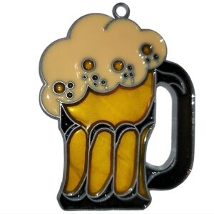 Vintage 90s Handmade Stained Glass Foaming Beer Beer Mug Suncatcher  Ornament